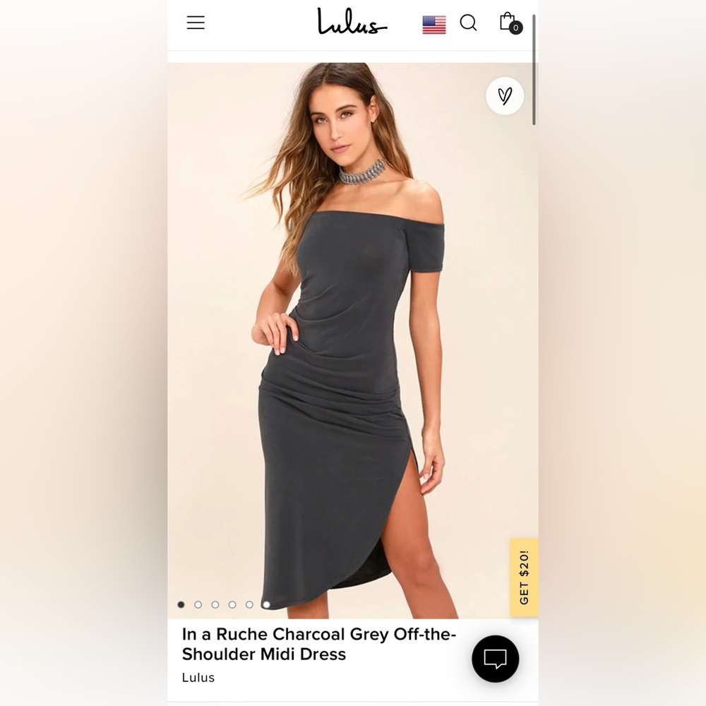 Lulu’s In a Ruche Charcoal Grey Off-the-Shoulder Midi Dress
